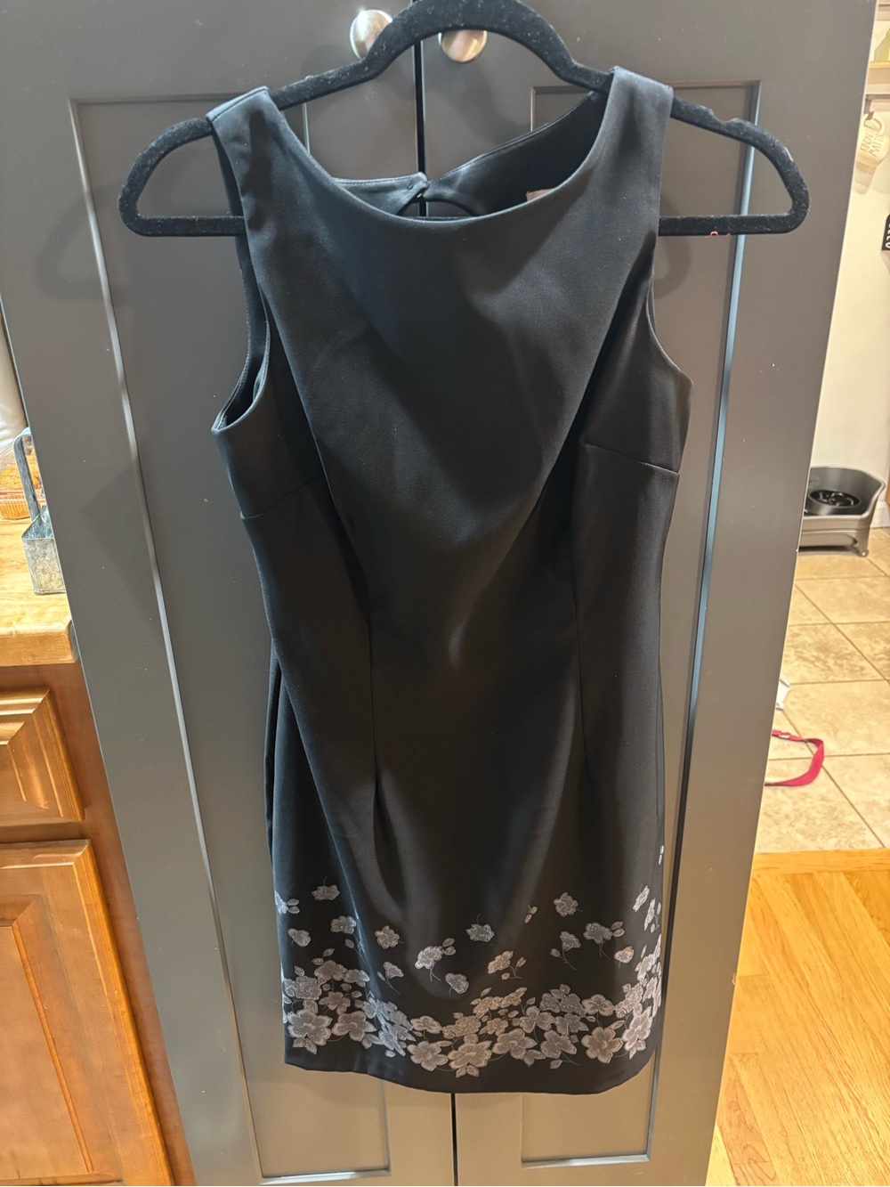 CDC Black Sheath Dress with Silver Floral Hem - size 4